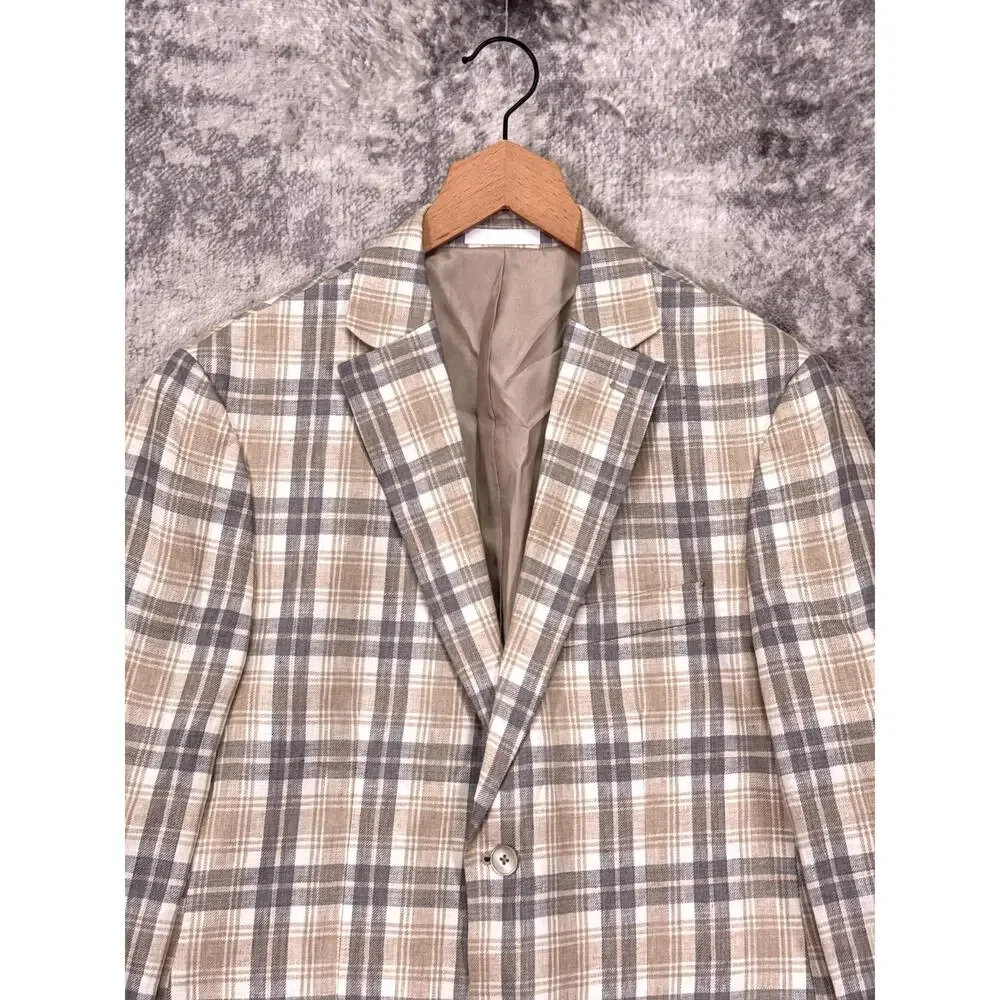 Lauren Ralph Lauren Blazer 40 R Mens 100% Linen Plaid Jacket